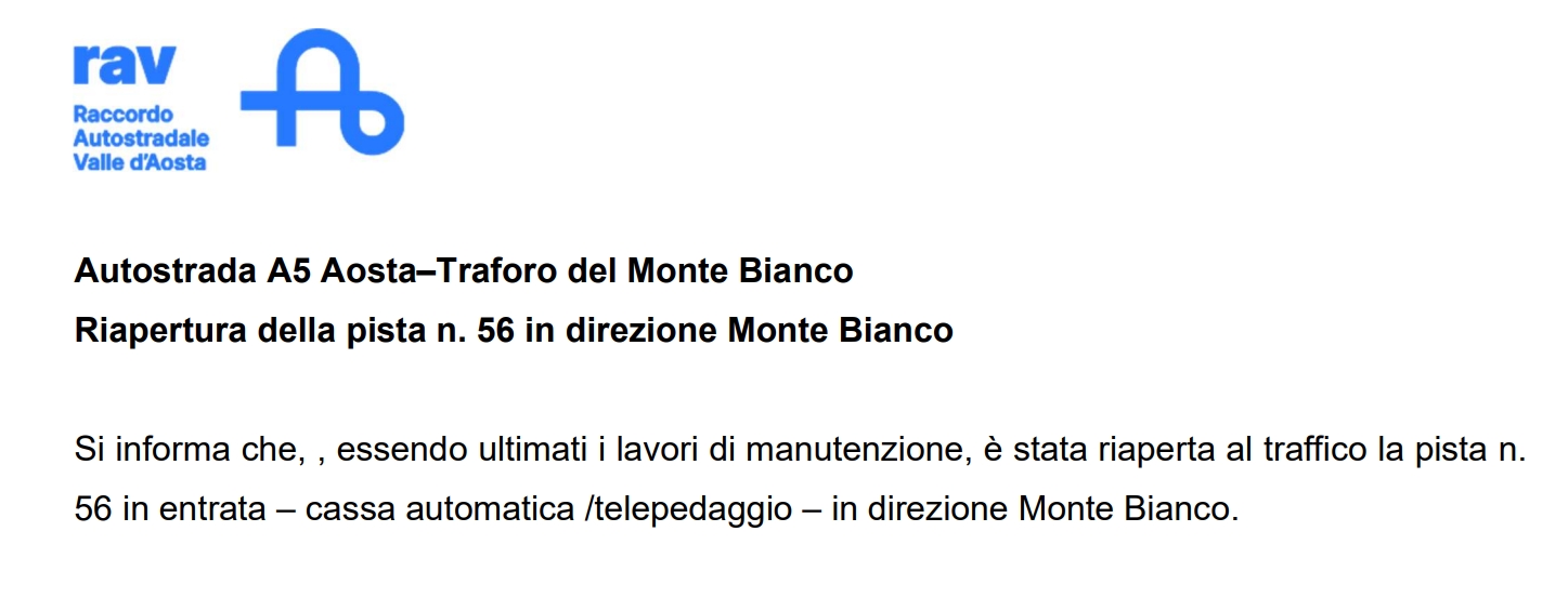 Riapertura della pista n. 56 in direzione Monte Bianco